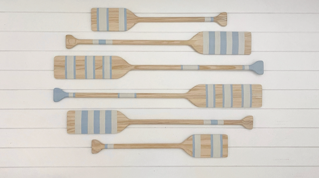 Painted Paddle Set | 6 Decorative Oars | Coastal Beach House Wall Art | Coastal Blue | Lake House Decor