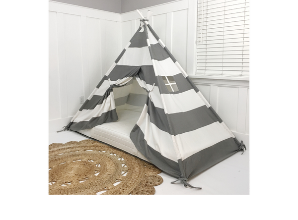 grey tent Play Tent Canopy Bed in Grey and White Stripe WITH Doors – Domestic Objects