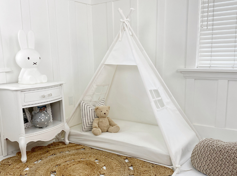 Play Tent Canopy Bed in White Cotton Canvas