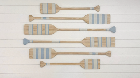Painted Paddle Set | 6 Decorative Oars | Coastal Beach House Wall Art | Coastal Blue | Lake House Decor