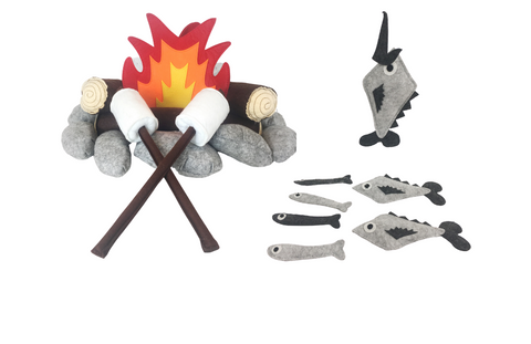 Indoor Camping Set. Includes The Happy Camper' Campfire & The 'Gone Fishin' Magnetic Toy Fishing Set