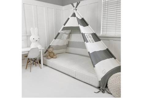 Play Tent Canopy Bed in Grey and White Stripe