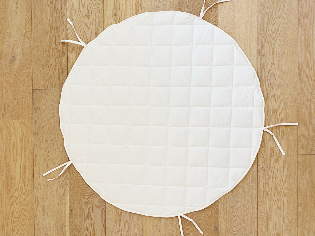Tower Tent Mat Base | Padded | Quilted White Canvas | Non-Slip Back | Ties to Poles