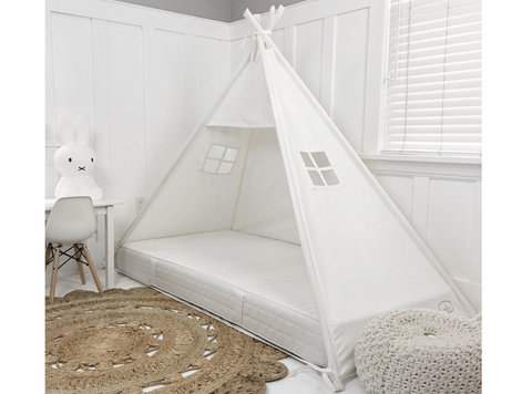 Play Tent Canopy Bed in White Cotton Canvas