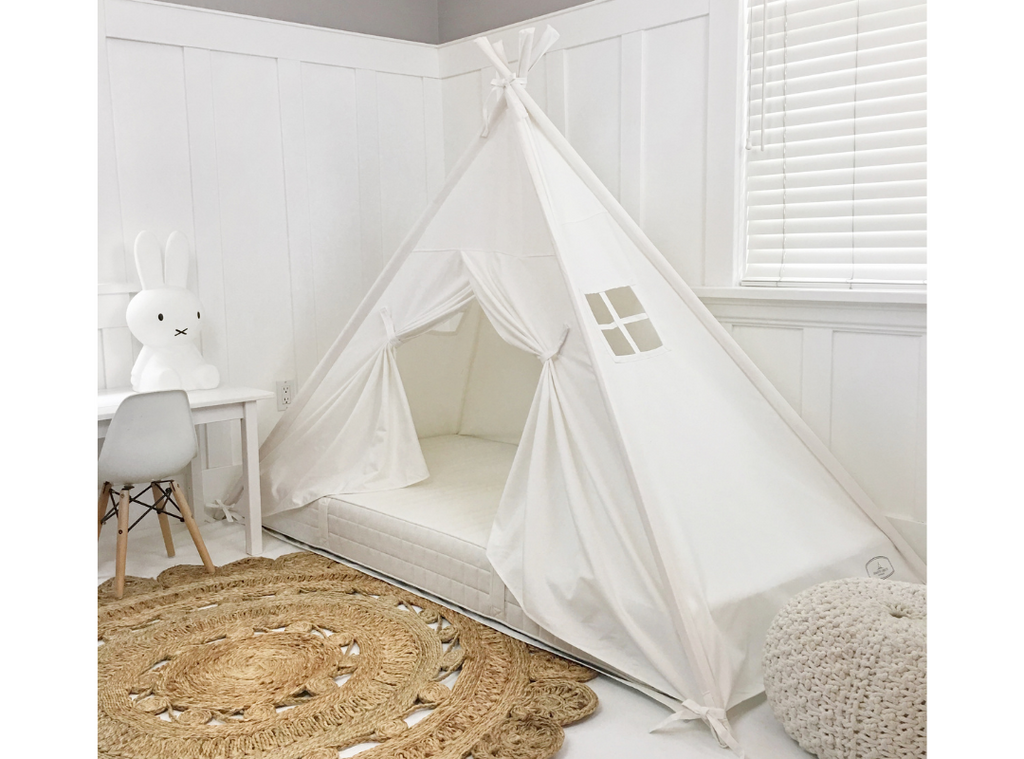 bed canopy tent Play Tent Canopy Bed in Cream Canvas with Doors Crib/Cot 28" x 52" Inches