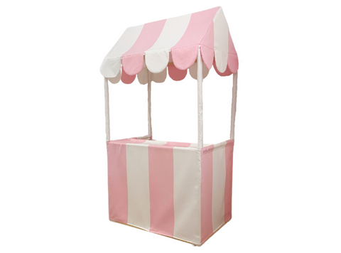 Pink kids market stand play tent in cotton canvas with scalloped roof